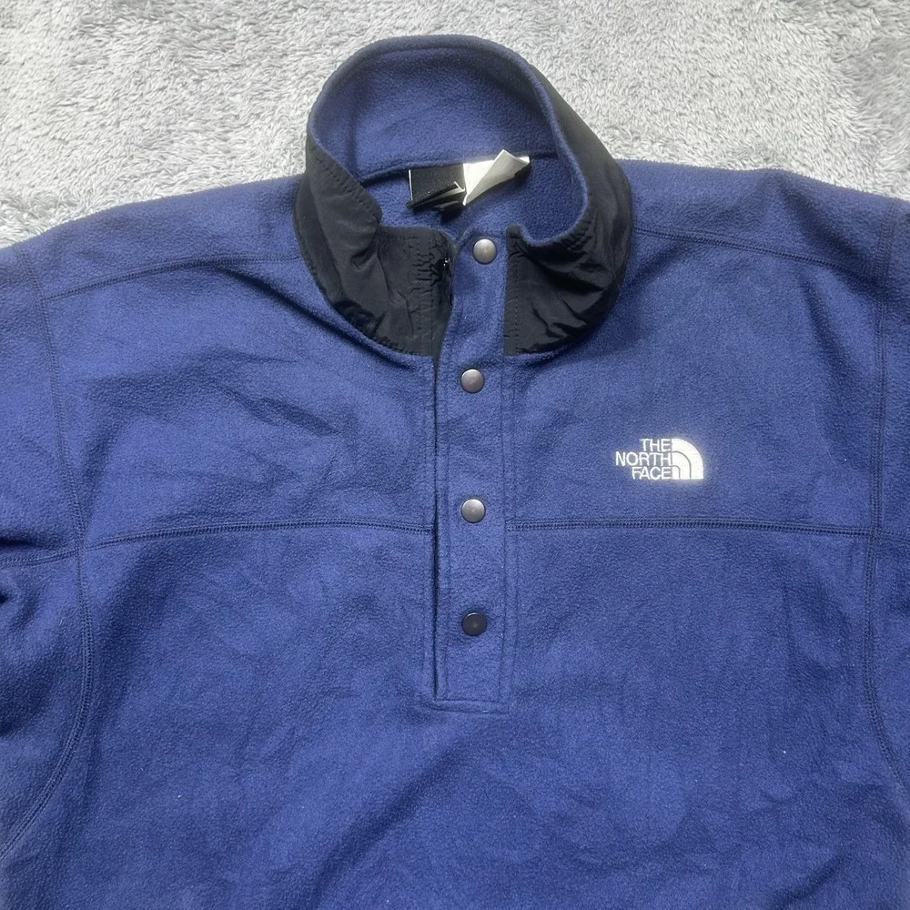 Vintage The North Face Snap-T Fleece Pullover Men's L Navy USA Made Hiking *HOLE